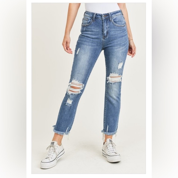 Risen High Rise Distressed Vintage Ankle Straight Leg Jeans Sz. 30/11 - Picture 10 of 10